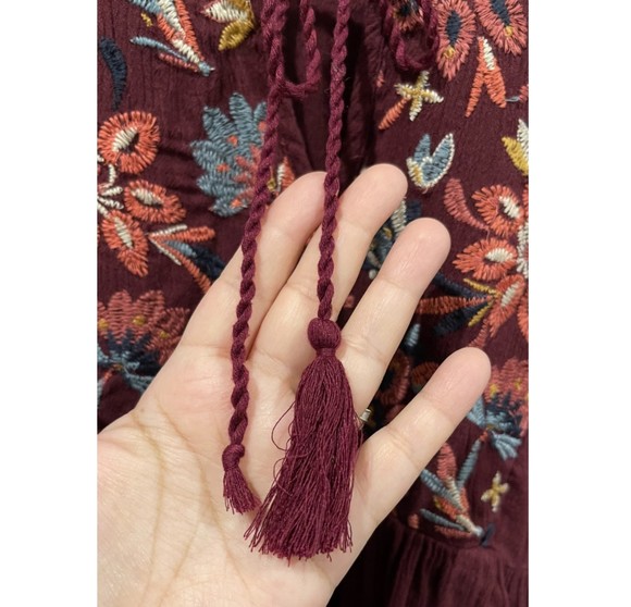 AMERICAN EAGLE Burgundy Embroidered Tie Blouse - Picture 4 of 5